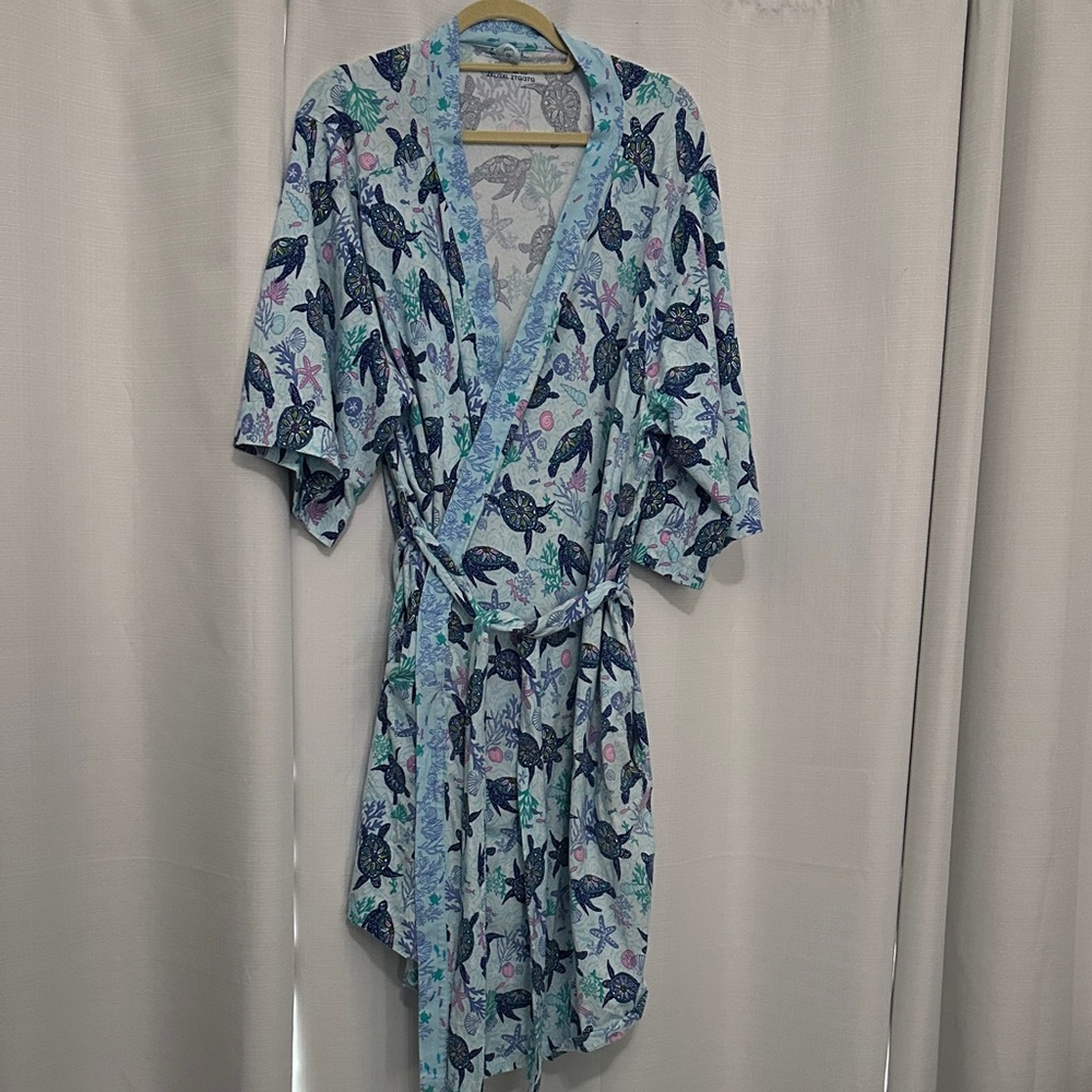 Vera Bradley Sea Turtle Kimono Robe in Light Blue and Yellow Trim